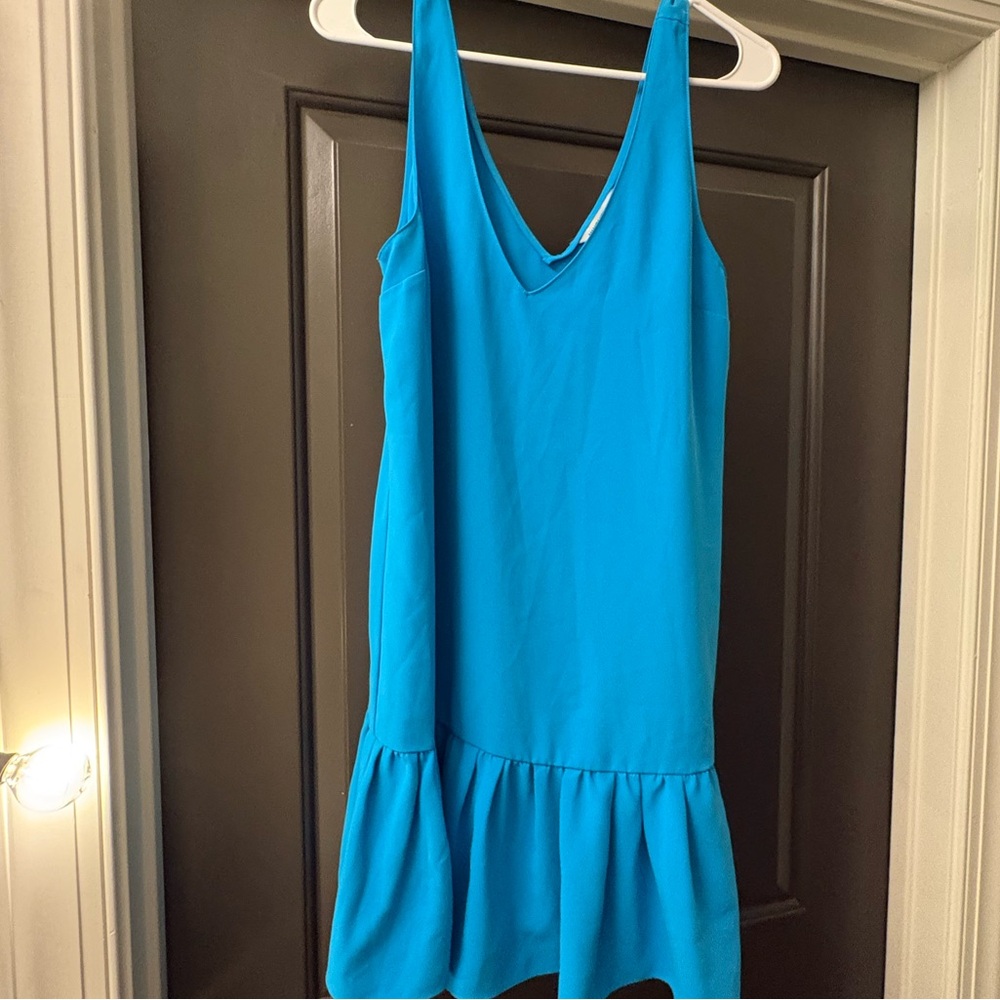 Amanda Uprichard Blue V-Neck Sleeveless Ruffle Hem Dress